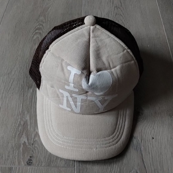 I Love New York Trucker Hat Corduroy Snapback Cap Beige White Black OSFA NYC NY - Picture 2 of 12